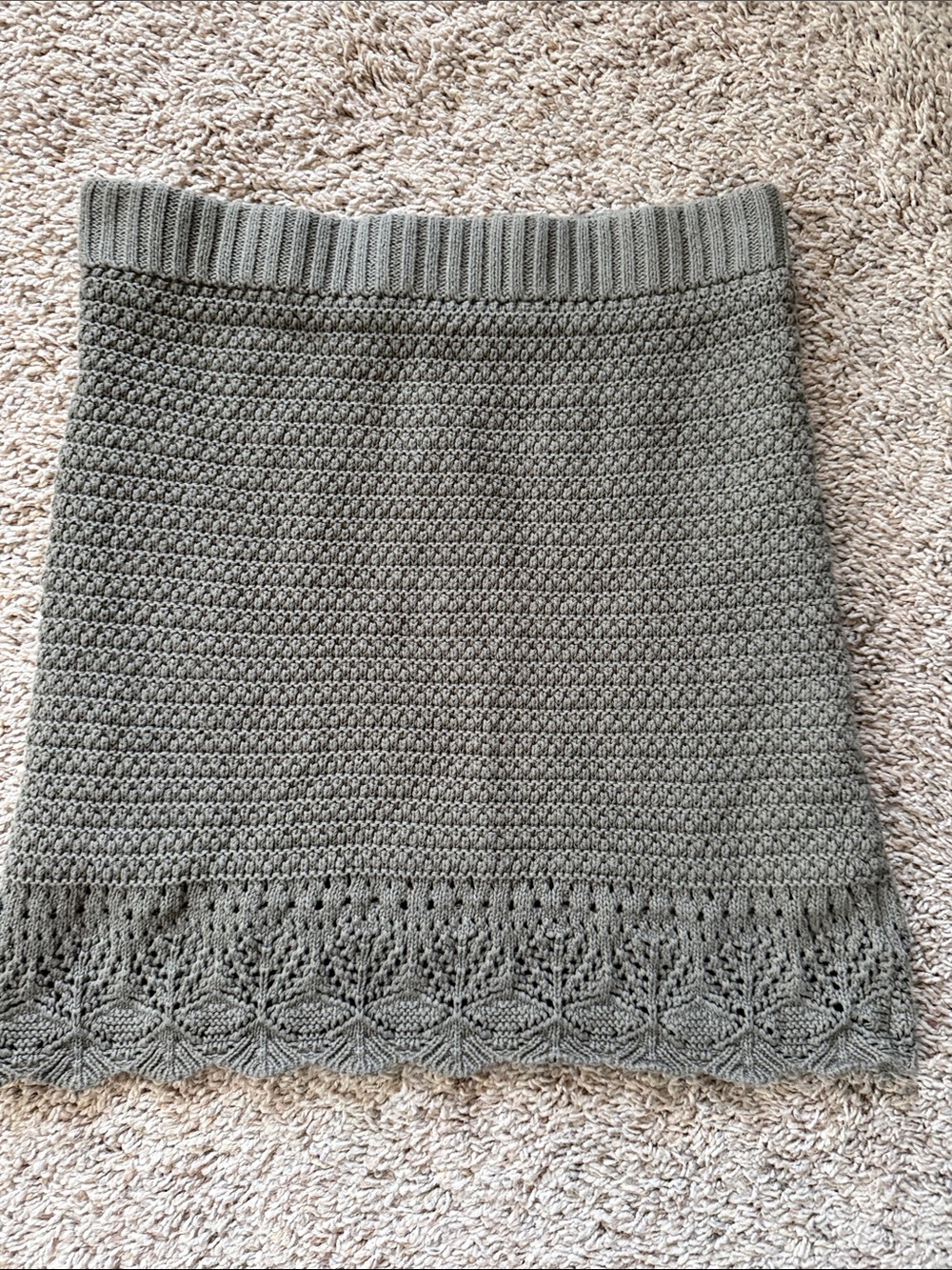 Hem & Thread Sage Green Crochet Knit Mini Skirt  Cottage Core Festival Boho L